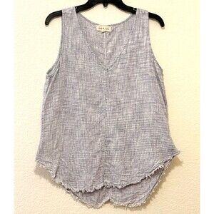 CLOTH & STONE Anthropologie Purple Gray Linen Blend Frayed Hem V-Neck Tank Top M